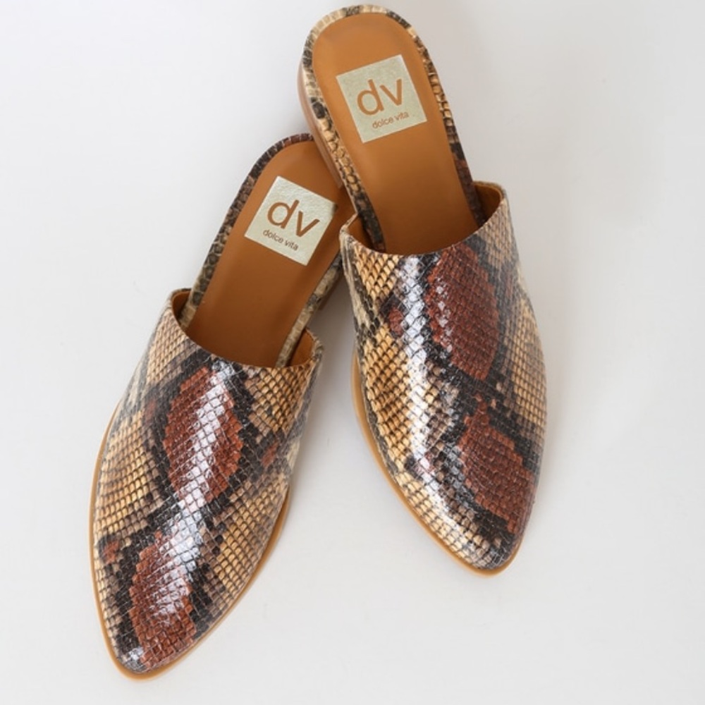 Dolce Vida Itzel Tan Multi Snake Pointed-Toe Mules
